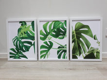 Load image into Gallery viewer, Tropical Monstera Leaves Set of 3 wall art prints