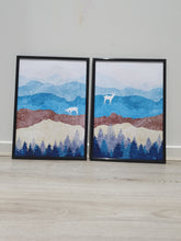 Load image into Gallery viewer, Mountains and Raindeers Set of 2 wall art prints