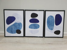 Load image into Gallery viewer, Watercolor Blue Abstract Shapes Set of 3 wall art prints