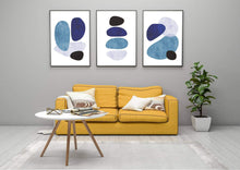 Load image into Gallery viewer, Watercolor Blue Abstract Shapes Set of 3 wall art prints