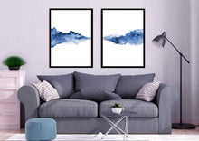 Load image into Gallery viewer, Blue Abstract Watercolor Set of 2 wall art prints