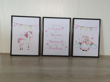 Load image into Gallery viewer, Unicorn Set of 3 wall art prints
