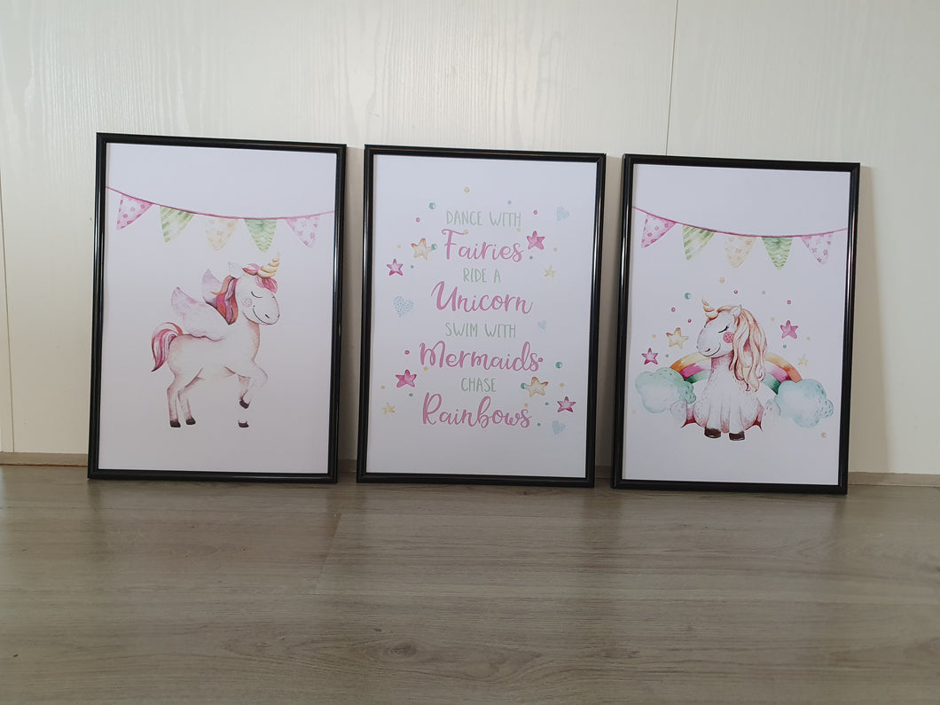 Unicorn Set of 3 wall art prints