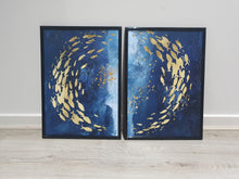 Load image into Gallery viewer, Golden Swimming Fish Set of 2 wall art prints
