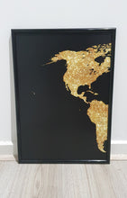 Load image into Gallery viewer, World map Black and Gold Set of 3 wall art prints
