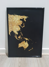 Load image into Gallery viewer, World map Black and Gold Set of 3 wall art prints
