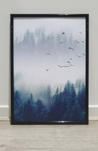 Load image into Gallery viewer, Scandinavian Foggy Forest with birds Set of 3 wall art prints
