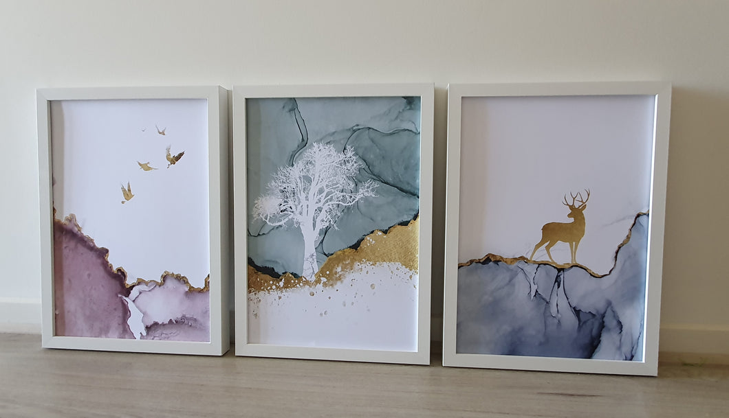 Mountains and Deer Abstract Ink wall art