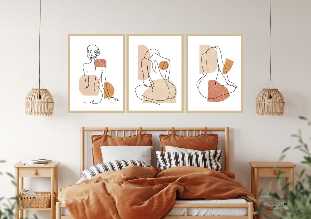 Boho style line art- Set of 3 wall art prints