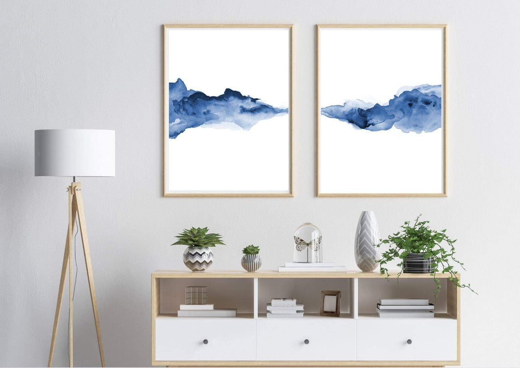 Blue Abstract Watercolor Set of 2 wall art prints